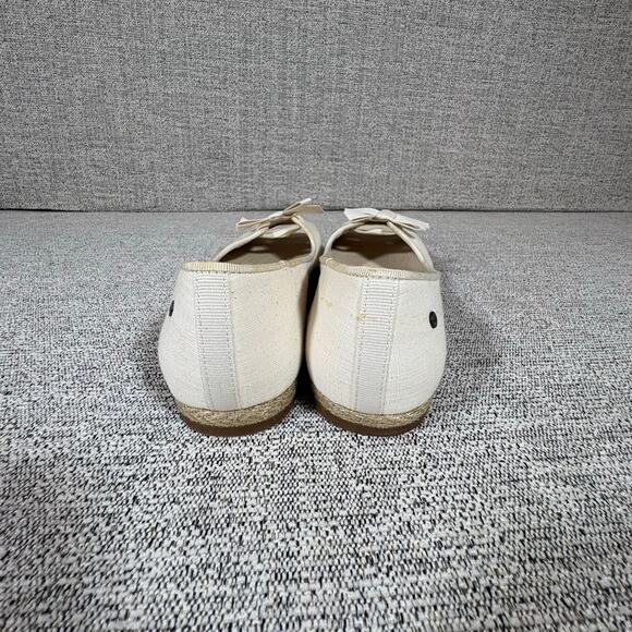 UGG Ivory Canvas Casual Slip On Peep Toe Bow Espidrille Women's Flats Sz 8 - Picture 3 of 7